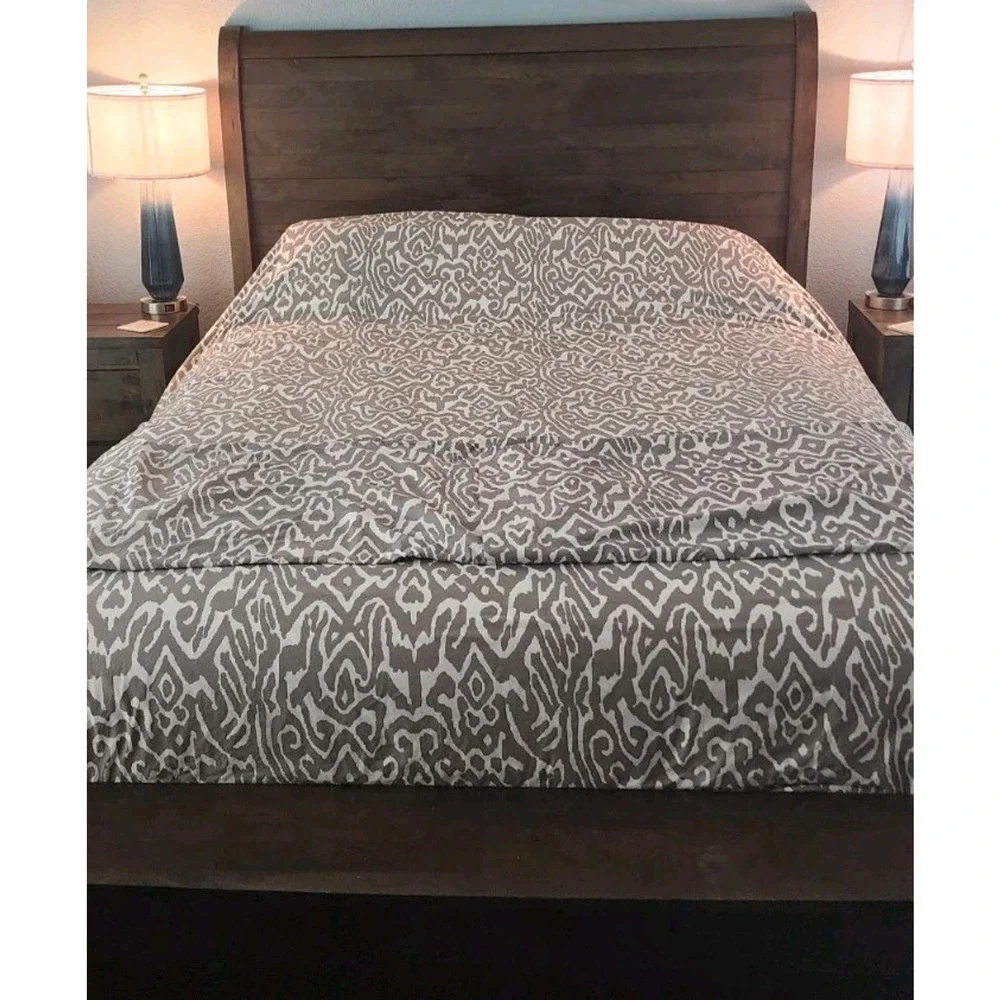 Pottery Barn Gray Slate Cotton Graphic Percale Full/Queen Duvet Pillow Shams